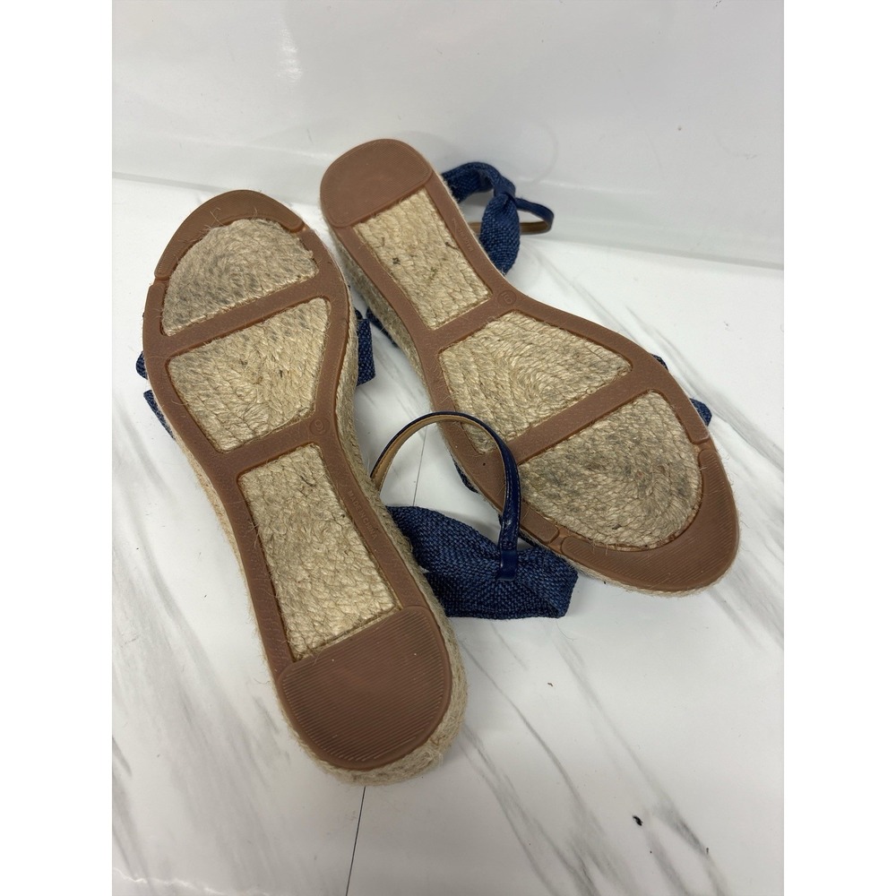 Talbots Pamela Knotted Espadrille Wedge Sandals 9M Blue Denim Bows EUC - Picture 3 of 7